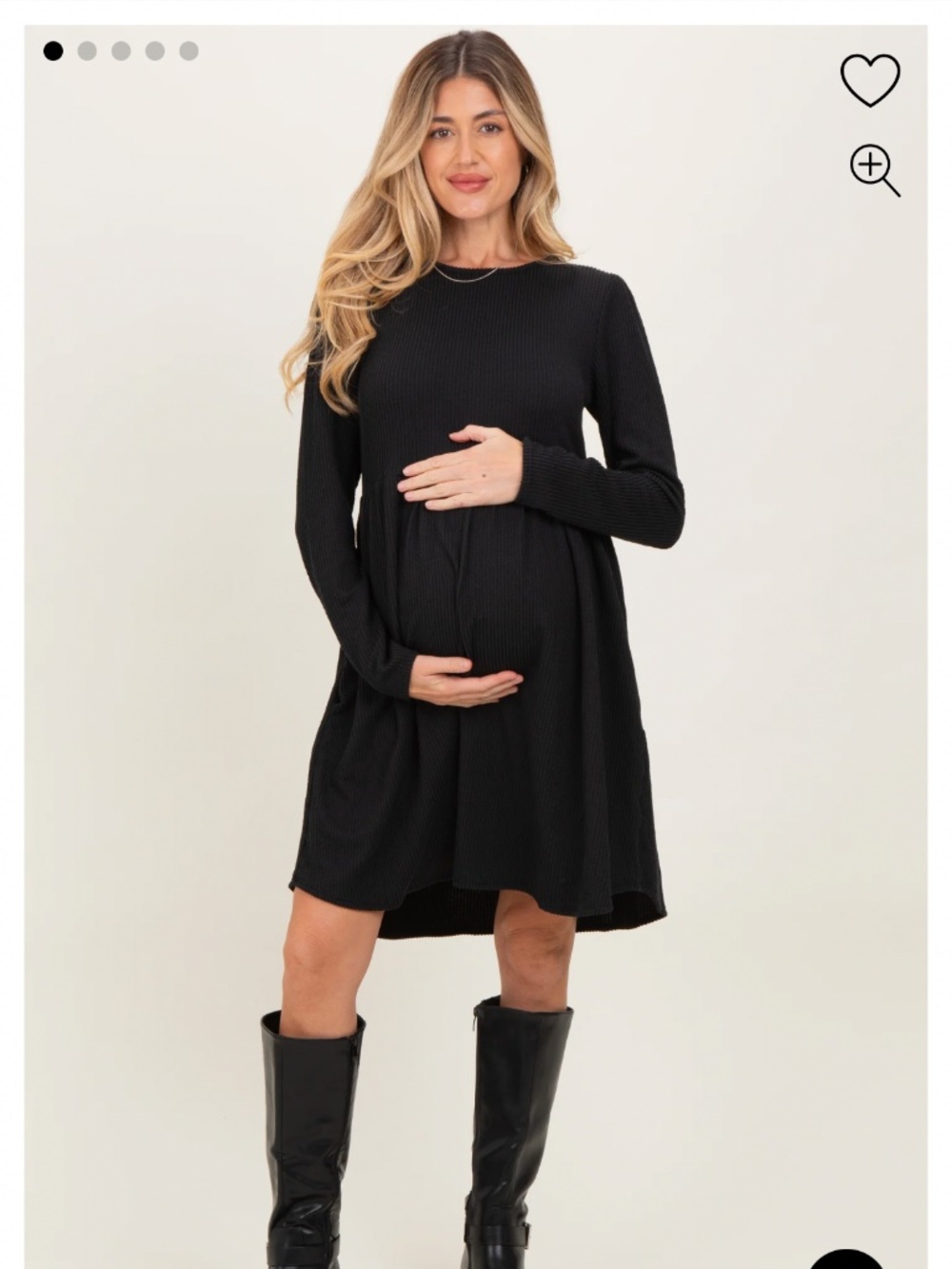 Pinkblush black textured rib long sleeve maternity dress